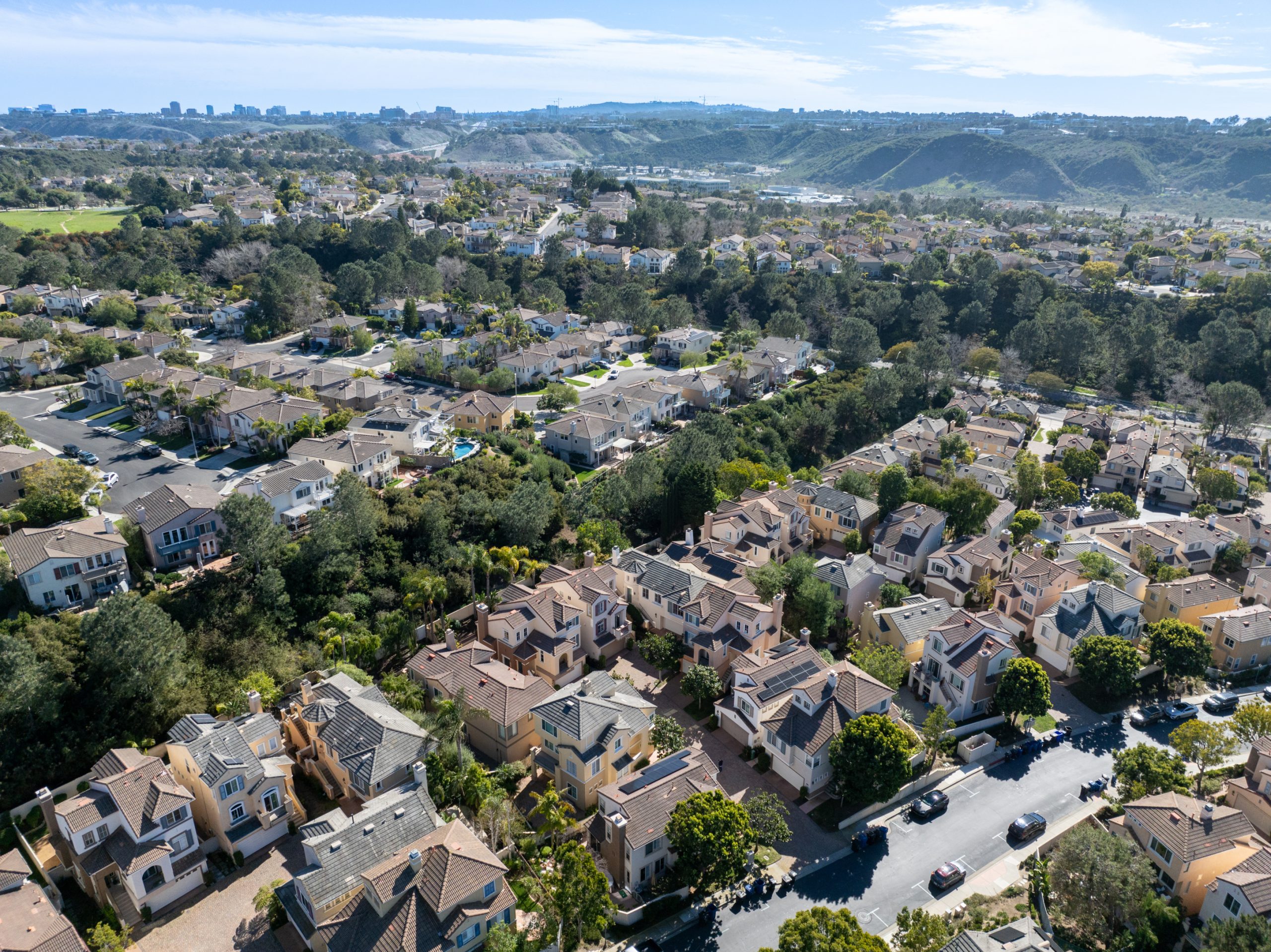 residential houses in Carmel Valley neighborhood of San Diego, California