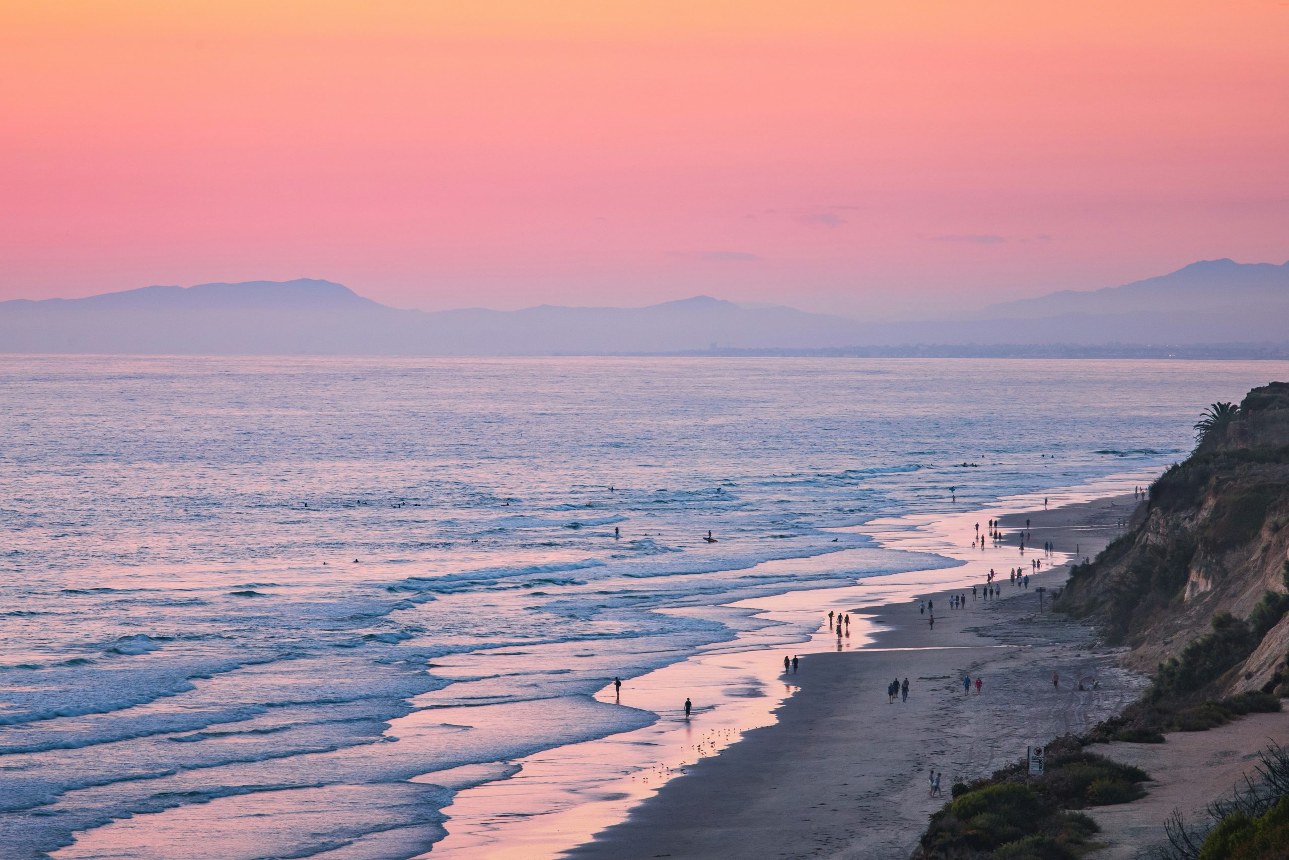 Beach at sunset in Del Mar, California