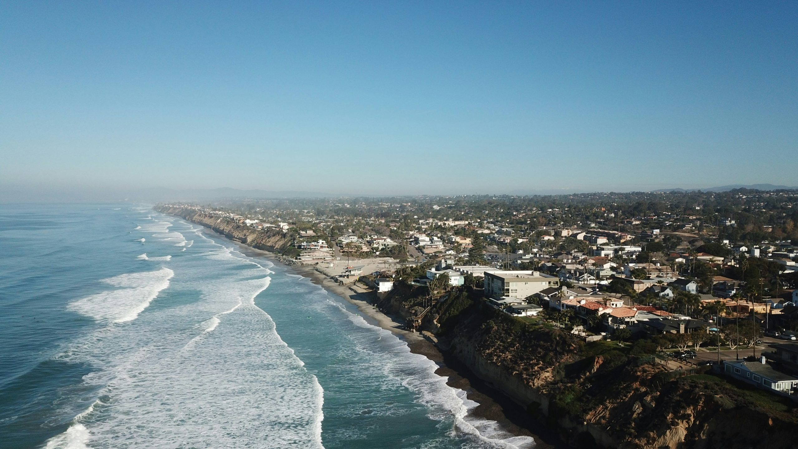 Aerial view of coastline of Encinitas, California